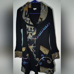 SIONI Woman's Size Medium Embroidered Black Midi Acrylic And Wool Sweater